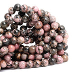 100pcs Natural Stone Beads 8mm Black Rhodonite Round Genuine Real Stone Beading Loose Gemstone Hole Size 1mm DIY Charm Smooth Beads for Bracelets Necklaces Earrings Jewelry Making Crafts - color: Black Rhodonite