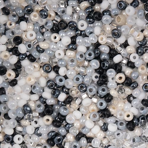 John Bead 8/0 Czech Glass Seed Beads 22 Grams Multi Mix Black/White for DIY Arts Crafts Jewelry Bracelets Necklaces Earrings Phone Charm Making - color: Multi Mix Black/White