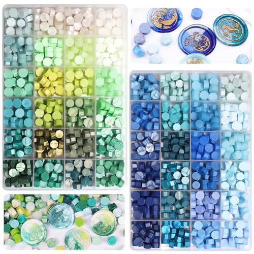 1200Pcs Wax Seal Beads, Sealing Wax Beads, 48 Lattices of Refilling Octagon Wax Sealing Beads for Wax Seal Stamp, Perfect for Wedding Invitations, Envelopes, Letter Sealing(Kit 8) - color: 48 Lattices of Wax Seal Beads Kit 8