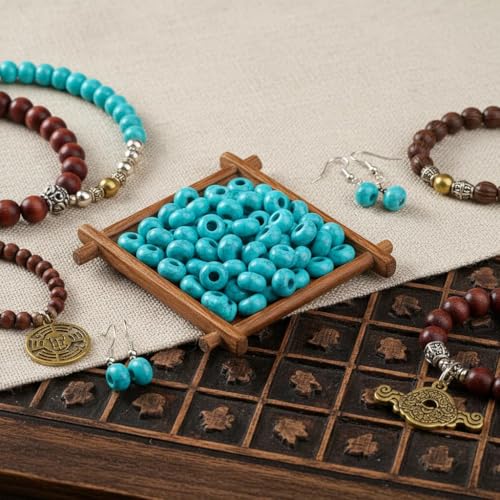 Turquoise Large Hole Beads for Jewelry Making-100pcs 14mm European Rondelle Spacer Beads,Big Hole Craft for Bracelets - color: Turquoise
