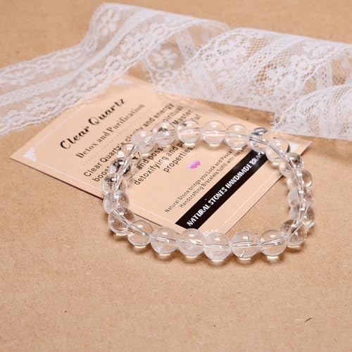 AD Beads Handmade Gemstone Stretch Elastic Bracelet Crystal Healing Reiki Nature's Beauty and Spiritual Essence Unisex - color: Clear Quartz (Detox and Purification), size: 4mm