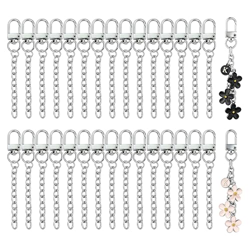 NCIWAN 30 PCS Keychain Making Kit Swivel Snap Hook Lobster Claw Clasps and Extender Chain Silver Metal Keychain Clips with Key Ring Bulk for DIY Craft Supplies Jewelry Key Chain Bags Accessories Gift - color: Silver 30