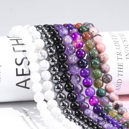 8mm Natural Amethyst Gemstone Round Loose Beads for Jewelry Making DIY Bracelets Necklace (45-48pcs/strand) - color: Amethyst, size: 8mm (15"/Strand)