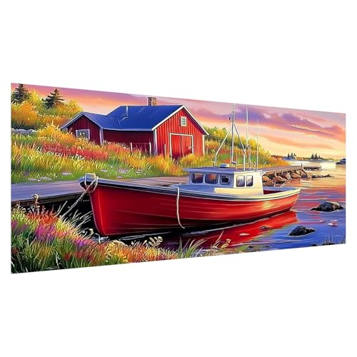 DOTZSO Large Diamond Painting Kits for Adults, Easy DIY 5D Round Full Drill Diamond Art kit Diamond Dot Crystal Gem Art and Craft for Beginners Home Wall Decor Landscape 27.5 X 15.7 Inches - color: CA Large Landscape Ship