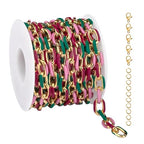 UMAOKANG 2 Meters Colorful Enamel Chain for Jewelry Making Gold Plated Stainless Steel Paperclip Jewelry Chain Roll with Jewelry Findings - color: Pink Green Mixed