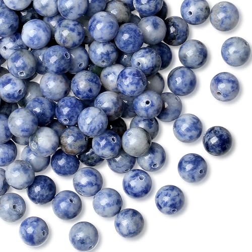 DUQGUHO Blue Spot Jasper Beads 8mm Natural Crystal Blue Beads Round Polishing Stone Bead Genuine Gemstone Beads for DIY Jewelry Making 47 Pcs, US-MKL-CB-04BL1 - color: Blue#1