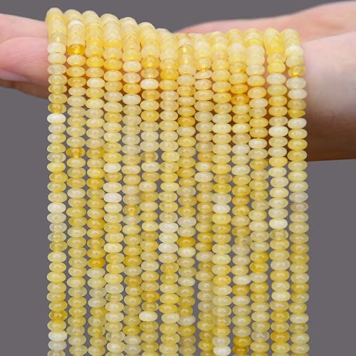 2 Strands (300PCs) Yellow Jade Rondelle Beads, 2 * 4mm Gemstone Loose Spacer Abacus Disk Beads for DIY Bracelet Necklace Earrings Jewelry Making, Craft Supplies Beading Kit - color: Yellow Jade, size: 2*4MM