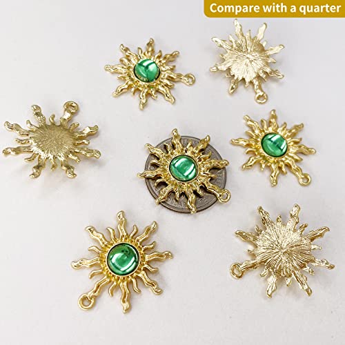 Sun Star Charms Baroque Boho Crystal Gold Plated Resin Gypsy Pendant Alloy for Jewelry Making DIY Craft Bracelet Necklace Earring - color: Sun-Green-28Pcs