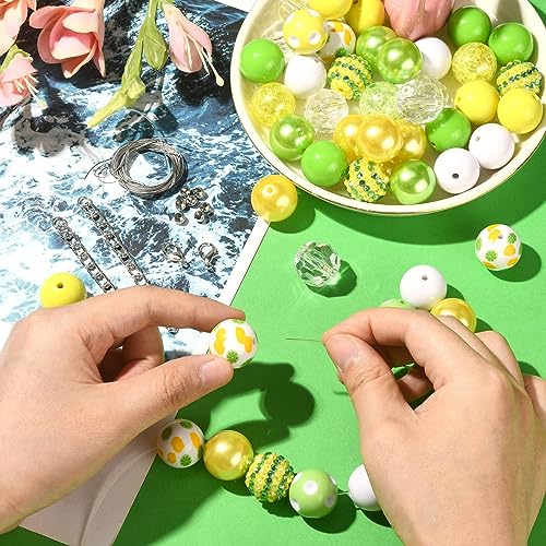 DanLingJewelry 50Pcs 20mm Lemon Round Bubblegum Beads Yellow Green Spacer Beads Acrylic Lemon Beads for Summer Jewelry Making - color: 50pcs - lemon