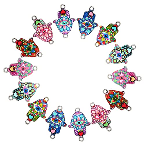 DanLingJewelry 50Pcs Random Color Religion Charms Hand of Hamsa with Evil Eye Charms for Bracelets Necklace Jewelry Making - color: 50pcs - Hamsa Hand - Random