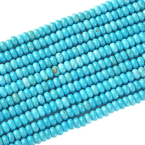 76pcs 5x8mm Natural Stone Blue Turquoise Rondelle Spacer Loose Beads Abacus Disk Stone Round Loose Gemstone Beads for Jewelry Making DIY Bracelet Necklace - color: Blue Turquoise, size: 5x8mm Abacus Disk