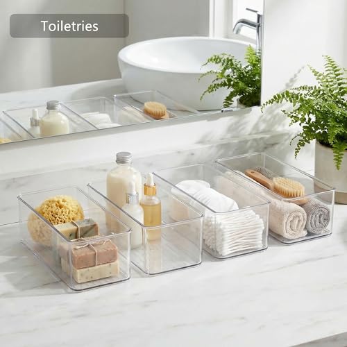 Qilinba 8 PACK Drawer Organizers Deep Drawer Organizer Bins Silverware Organizer Clear Stackable Storage Bins for Bathroom, Pantry, Office, Vanity, Desk Organization and Storage