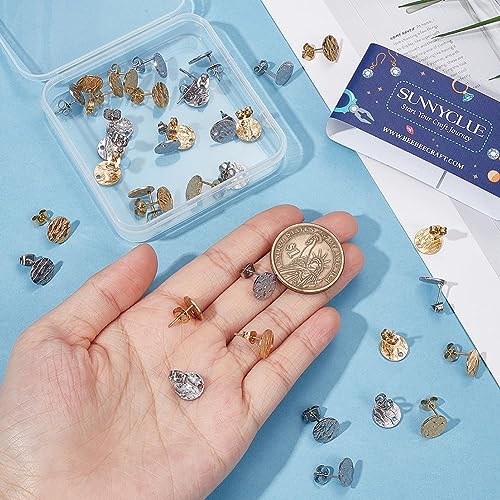 SUNNYCLUE 1 Box 80Pcs 20 Pairs Flat Round Earring Posts Stainless Steel Earring Post with Loop Silver Gold Ear Studs Blank Stud Findings for Jewelry Making Accessories DIY Crafts 1.4mm - color: 20pairs Round Stamping Stud Earring Findings With Ear Nuts