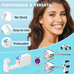 Nunpag 12 Pcs Ear Piercing Kit Disposable Ear Piercing Gun Kit with 4 Pcs 6 Prong Setting Cubic Zirconia Earrings Stud 316L Stainless Steel Easy to Use at Home Self Ear Piercer Gun Kit Tool, Silver - color: Silver-Rainbow