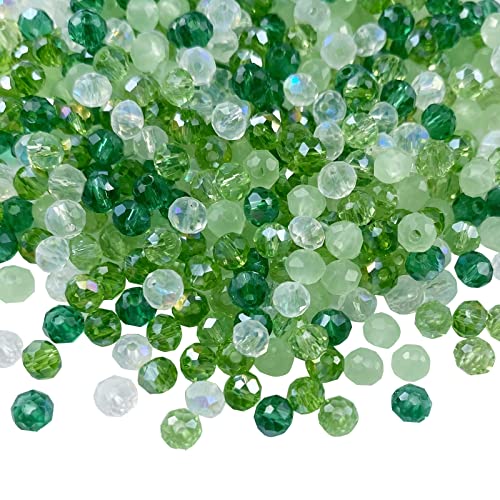 Jmassyang Briolette Rondelle Faceted AB Crystal Glass Beads for Jewelry Making Bracelets Necklaces Earrings (Green Mixed, 4mm) - color: Green Mixed, size: 4mm