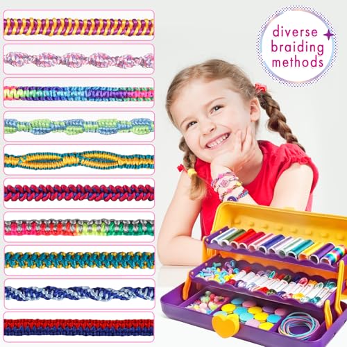 TingingYuli Friendship Bracelet Making Kit for Girls 8-12, DIY String Bracelet Maker with 3-Layer Storage Box, Arts and Crafts for Kids Ages 6-12, Easter Christmas Birthday Gift Set - color: Yellow/Purple