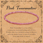 BONNY BOXX Natural Genuine Gemstone Faceted Round Beads Bracelets, 3mm Adjustable Stretchy Tiny Faceted Black Tourmaline Bracelet, Healing Crystal Reiki Chakra Dainty Jewelry Fashion Gifts - color: Pink Tourmaline