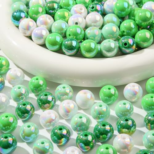 16mm Acrylic Green Beads 100pcs Ab Forest Style Bead Chunk Bubblegum Beads for Pens for Necklace Jewelry Bracelets DIY Crafts Making (Green&White) - color: green&white