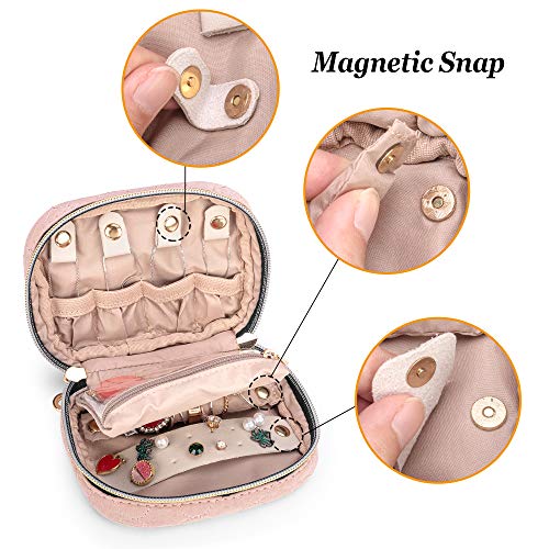 Teamoy Mini Jewelry Travel Case, Storage Organizer Bag for Earrings, Necklace, Rings, Misty Rose - color: Misty Rose