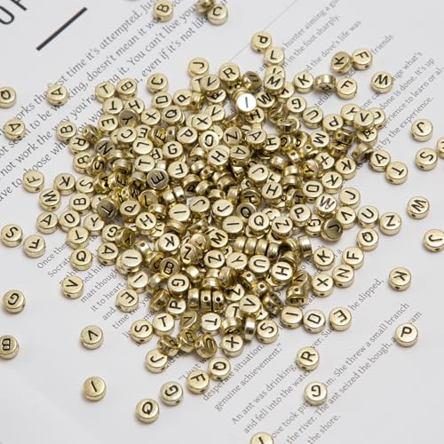 1000pcs Gold Letter Beads for Bracelets, 4x7mm Black Alphabet A-Z Beads for Jewelry Making Friendship Bracelets (4 * 7 Gold) - color: 4x7mm gold