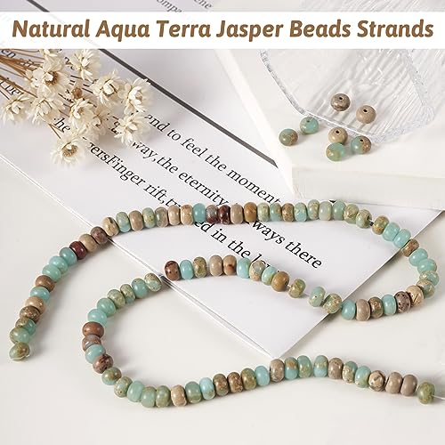 Cheriswelry 102pcs/Strand 6mm Rondelle Natural Aqua Terra Jasper Stone Beads Tiny Gemstone Loose Spacer Abacus Beads for DIY Earring Bracelet Necklace Craft Jewelry Making Supplies - color: Natural Aqua Terra Jasper