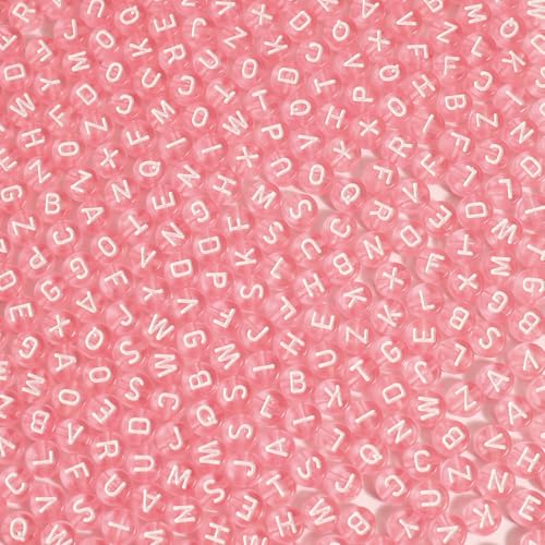 1200pcs 4×7mm Alphabet Beads Transparent Pink Round Acrylic White Letter Beads, for Bracelets and Jewelry Making - color: style 17, size: 4×7mm(Round)
