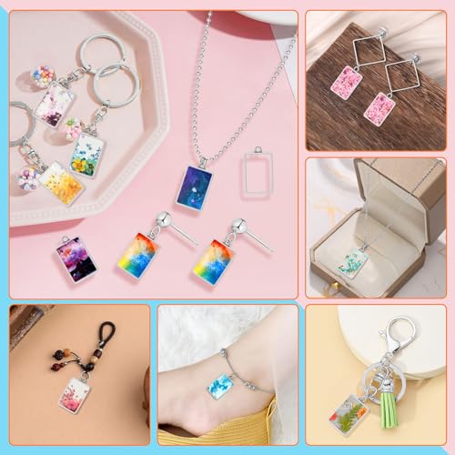 Oubaka 50pcs Open Bezels for Resin,Rectangle Hollow Bezel Pendants Open Frame Pendant Open Back Bezel Pendant Resin Craft Bezels for Earrings,Necklace,Bracelet,Pressed Flower,DIY Craft(White K) - color: White K;Rectangle;Style B