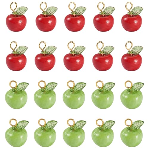 Craftdady Fruit Dangle Charms Pendants Cute Resin Food Pendants Apple Orange Pineapple Strawberry Pendants Lovely Vegetable Mushroom Charms for DIY Craft Earring Bracelet Necklace Jewelry Making - color: Red & Green, Apple