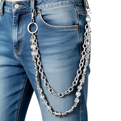 Layered Punk Pants Chain for Men Women, Gothic Hip Hop Jean Chain Wallet Chain Biker Trouser Chain, Goth Emo Fashion Keychain Accessories - color: 2L-Prickly