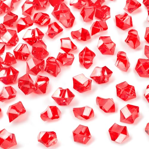 DomeStar Red Fake Ice Rocks, 150PCS Acrylic Gems Crystals Plastic Diamonds Centerpiece for Vase Fillers Wedding Party Table Scatter Decorations - color: Red