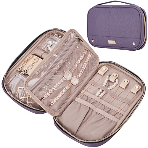 NISHEL Travel Jewelry Case, Holiday Organizer for Necklaces, Earrings, Rings, Bracelets, Watch, Purple - color: Purple, size: Medium