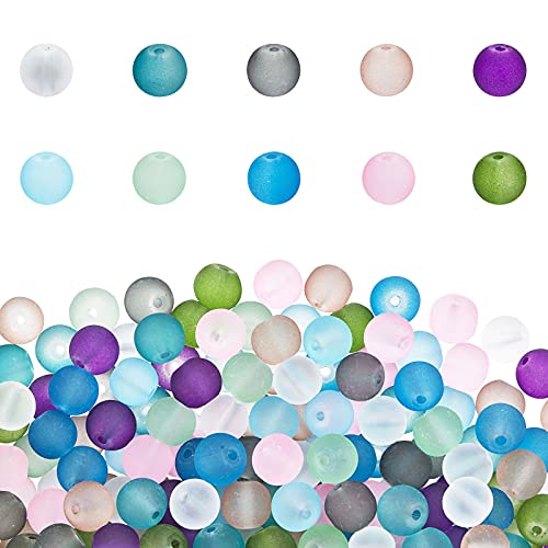 PH PandaHall 200pcs Frosted Glass Beads 10 Color 8mm Sea Glass Beads Spacers Matte Bead Ocean Blue Loose Bead for Friendship Bracelet Necklace Mother's Day Christmas Jewelry Making - color: Blue, size: 8mm
