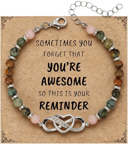 Infinity Love Bracelet for Women, Natural Stone Bracelets, Adjustable Charm Jewelry, Birthday Christmas Valentine's Day Gift for Wife Mom, Friend and Sister - color: Silver, size: You’re Awesome