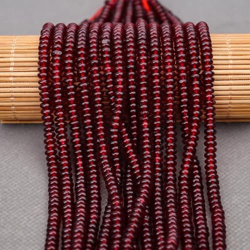 BONNY BOXX 1 Strand (150PCs) Natural 2 * 4mm Garnet Jade Rondelle Beads, Natural Abacus Disk Stone Beads Loose Spacer Gemstone for DIY Bracelet Necklace Jewelry Making - color: Garnet, size: 2*4MM
