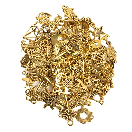 CHuangQi 100pcs Bulk Lots Jewelry Making Charms, Mixed Smooth Metal Charms, Pendants Bracelet Necklace Jewelry Making and DIY Craft Accessories - color: Gold_100