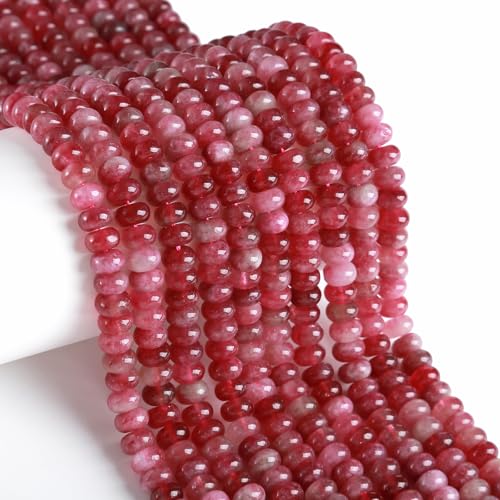 76pcs 5x8mm Natural Stone Pink Tourmaline Jade Rondelle Spacer Loose Beads Abacus Disk Stone Round Loose Gemstone Beads for Jewelry Making DIY Bracelet Necklace - color: Pink Tourmaline Stone