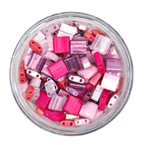 Mack & Rex Love Spell Tila Bead Mix - Full, Half, Quarter Size & 6mm - Pink & Purple - Glass - Modern & Contemporary - 5-10 Pieces - color: Love Spell, size: 10 Gram Bag