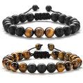 Hamoery Men Women 8mm Tiger Eye Stone Beads Bracelet Elastic Natural Stone Yoga Bracelet Bangle - color: 2 Pcs Set 1-21018