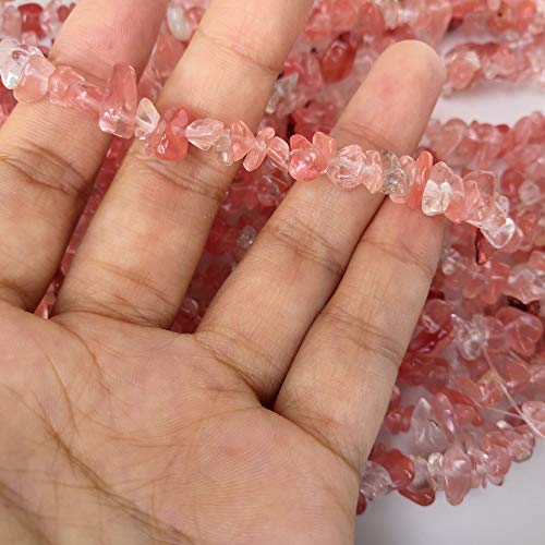 90 Inches Cherry Quartz Irregular Shaped Crystal and Healing Tumbled Chip Stone Beads for Jewelry Making - color: Light Red-Cherry Quartz