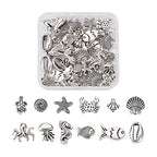 Fashewelry 60pcs Ocean Animal Tibetan Loose Spacer Beads Turtle Shell Fish Antique Silver Sea Life Creatures Alloy Western Beads for Necklace Bracelet Earring Craft Jewelry Making Supplies - color: Antique Silver, 12 Styles