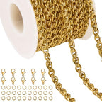 Jabogrii 16.4 Feet Gold Stainless Steel Jewelry Making Chain Bulk Craft Twisted Chain on Spool with Lobster Clasps and Jump Rings for Jewelry Making - color: Twisted Gold