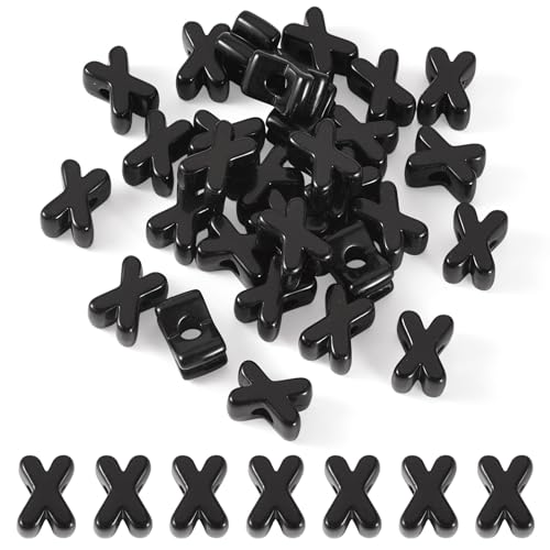 FASHEWELRY 30Pcs Acrylic Letter X Beads with Large Hole Big Plastic Letter Blocks European Beads 3D Letters Chunky Vowel Initial Alphabet Bead for Key Chains Necklace DIY Arts Craft Projects - color: Black, size: X