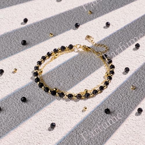 Farfume Crystal Bracelet Beaded Bracelets 4mm Natural Stone Beads Gemstone Handmade Jewelry Valentine's Day Gifts - color: Black Onyx-Strength & Focus