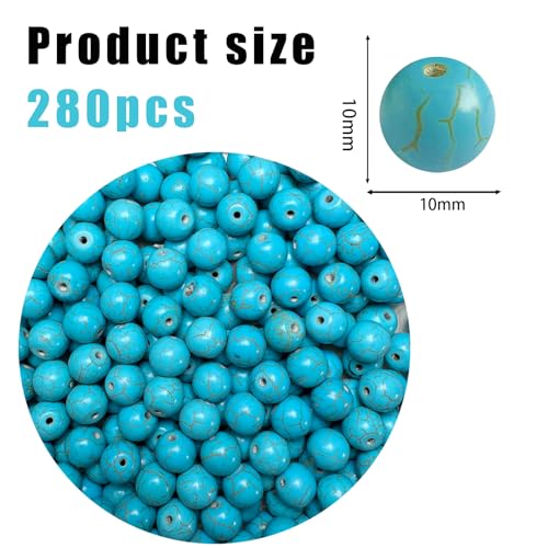 Turquoise Beads Bulk 10mm - 280pcs Natural Semi-Precious Gemstone Round Space Loose Beads for Jewelry Making, Bracelets, Necklaces, Earring, DIY Handmade Crafts, Healing Stone Gifts - color: Turquoise Round 10mm