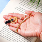 Vintage Metal Bookmark Pendant with Natural Crystal Stones Black Obsidian Bead Chain–Elegant Bookmarks for Women,Men,Book Lovers,Teachers and Girls(Black Onyx) - style: Black Onyx