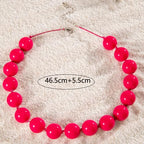 Caiyao Bohemian Colorful Acrylic Round Beaded Choker Necklaces Handmade Adjustable Resin Beads Clavicle Rope Necklace for Women Men Ethnic Costume Party Vacation Jewelry Gifts - color: Rose red