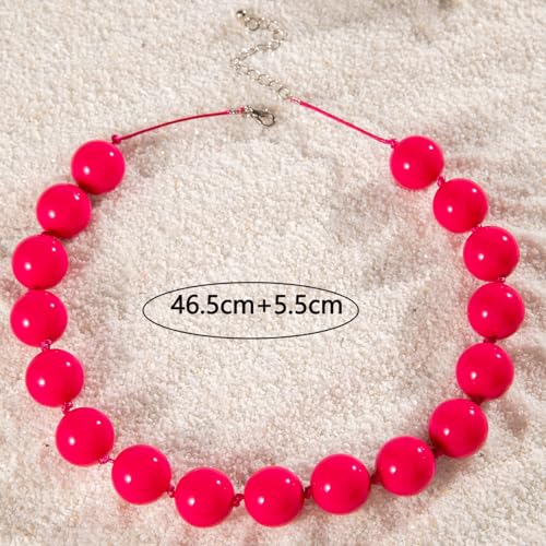 Caiyao Bohemian Colorful Acrylic Round Beaded Choker Necklaces Handmade Adjustable Resin Beads Clavicle Rope Necklace for Women Men Ethnic Costume Party Vacation Jewelry Gifts - color: Rose red