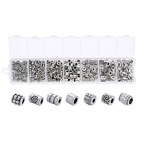 Beadthoven 260pcs 7 Style Tiny Antique Silver Column Spacer Beads 4-8mm Tibetan Alloy Tube Metal Spacers for Jewelry Necklace Bracelet Making Hole: 1.5-3.5mm - color: Antique Silver-Tube-7 Style