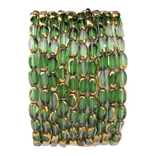 Glass Rice Beads Clear Green 4x6mm 50pcs Faceted Oval Golden Edge Crystal Loose Beads for DIY Craft Jewelry Making - color: Clear Green