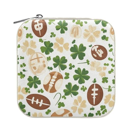 Travel Jewelry Case Jewelry Box Organizer for Women Girls Man Small Mini Portable Jewelry Storage Box for Earring Ring Necklace Footballs Clovers Green White - color: Footballs Clovers Green